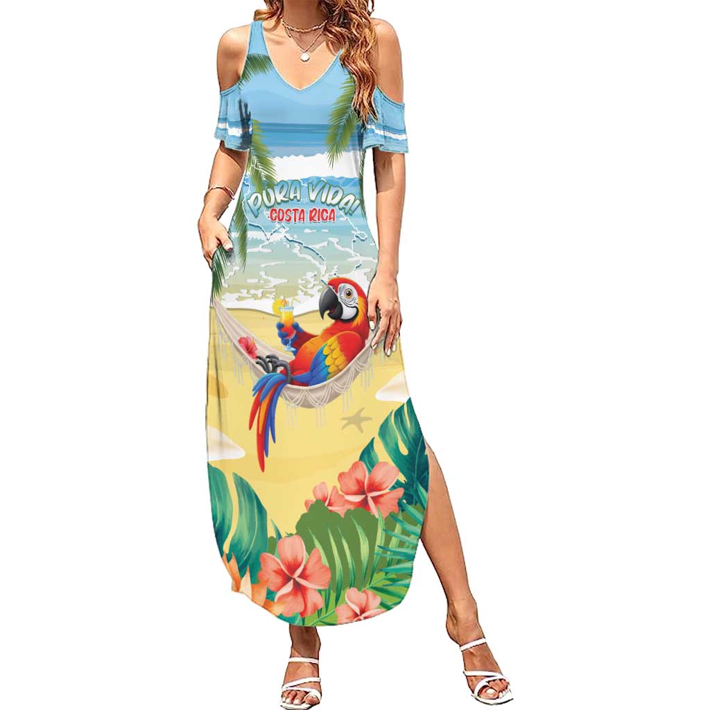Pura Vida Costa Rica Family Matching Summer Maxi Dress and Hawaiian Shirt Chilling Scarlet Macaw Tropical Vibes - Wonder Print Shop