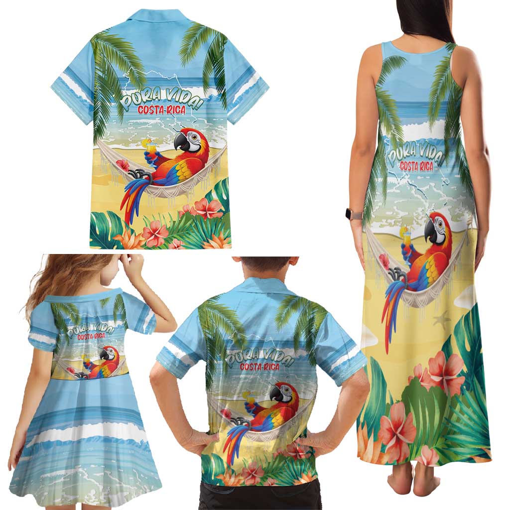 Pura Vida Costa Rica Family Matching Tank Maxi Dress and Hawaiian Shirt Chilling Scarlet Macaw Tropical Vibes - Wonder Print Shop