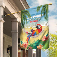 Pura Vida Costa Rica Garden Flag Chilling Scarlet Macaw Tropical Vibes - Wonder Print Shop