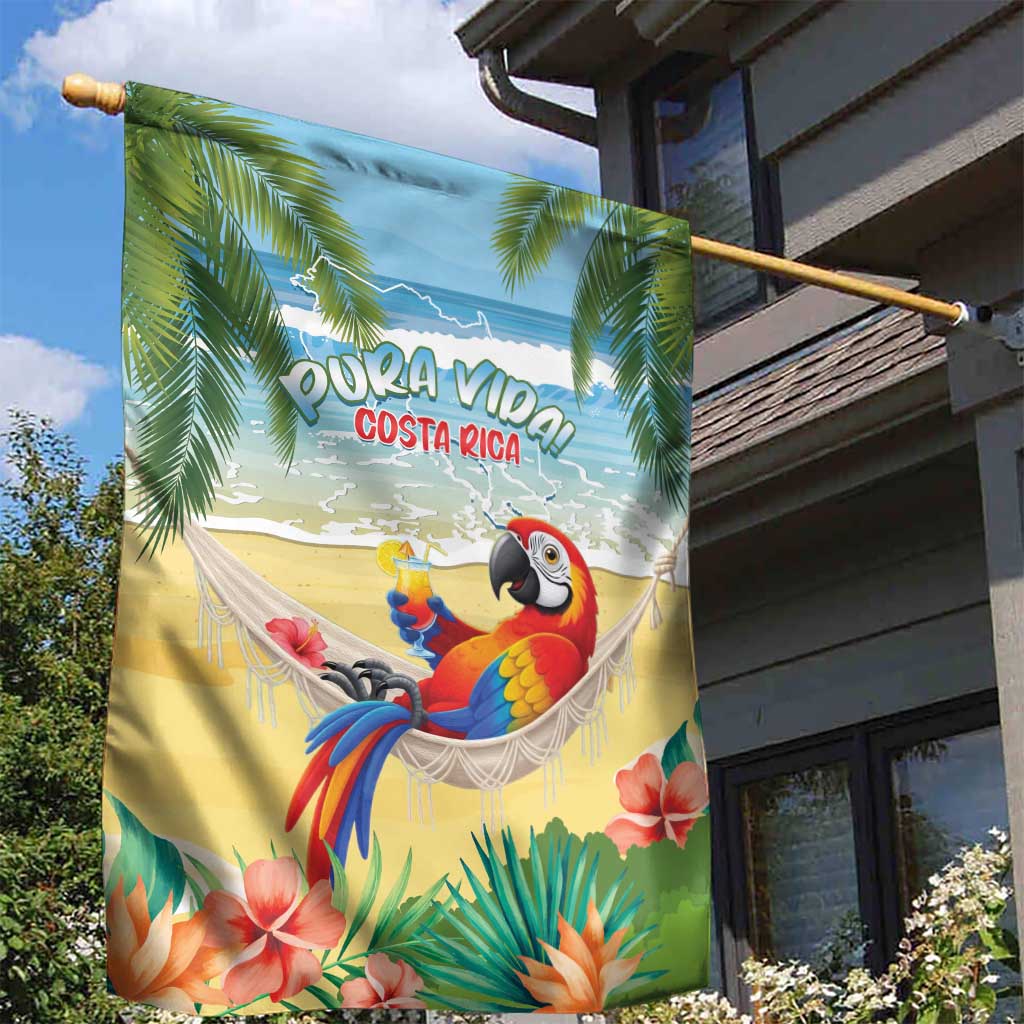 Pura Vida Costa Rica Garden Flag Chilling Scarlet Macaw Tropical Vibes - Wonder Print Shop