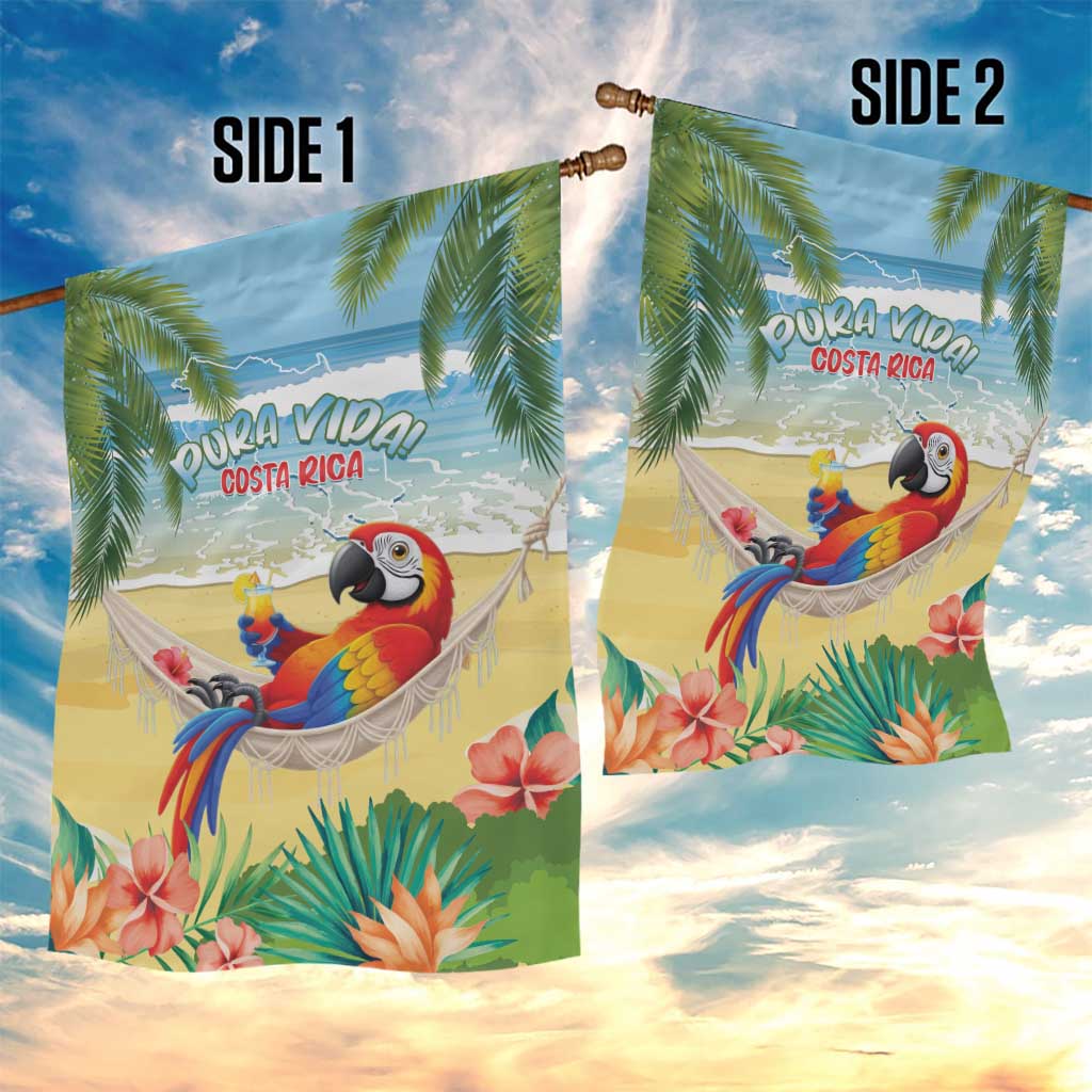 Pura Vida Costa Rica Garden Flag Chilling Scarlet Macaw Tropical Vibes - Wonder Print Shop