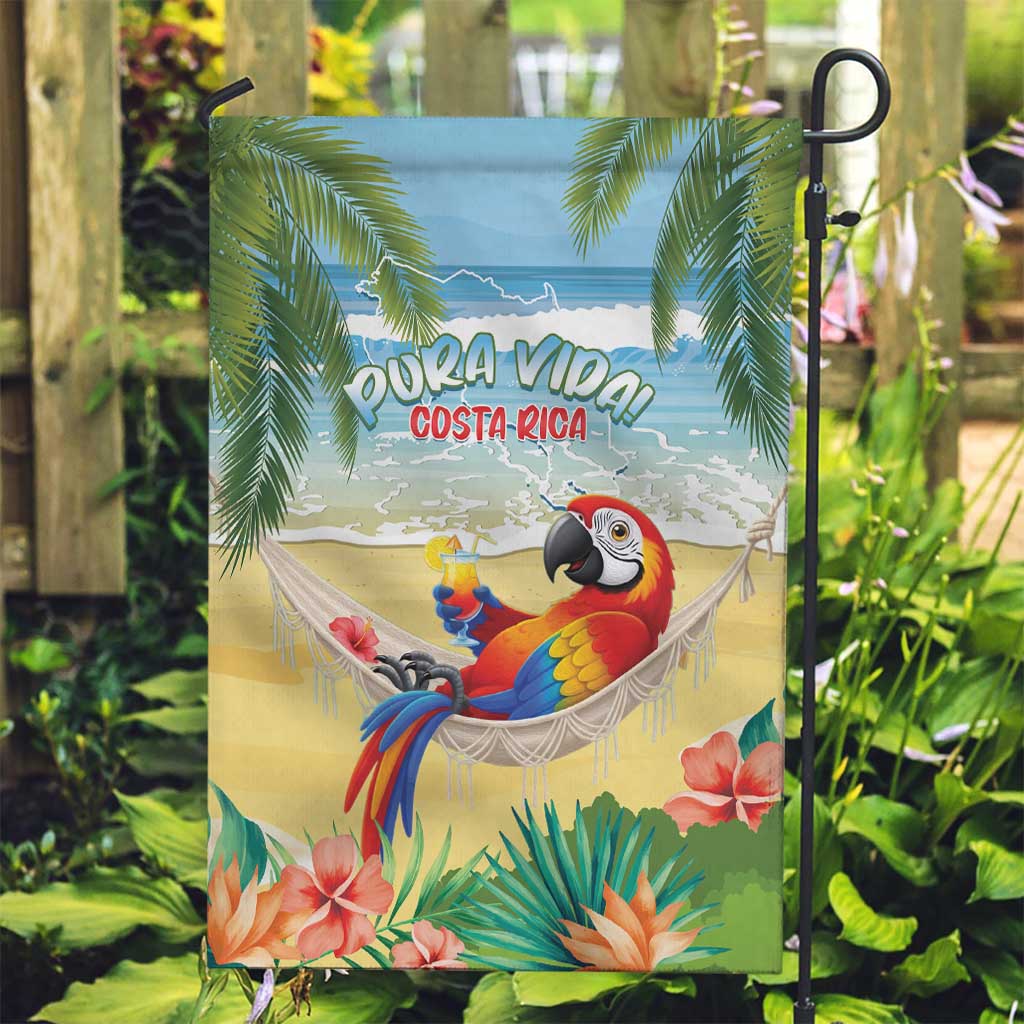 Pura Vida Costa Rica Garden Flag Chilling Scarlet Macaw Tropical Vibes - Wonder Print Shop