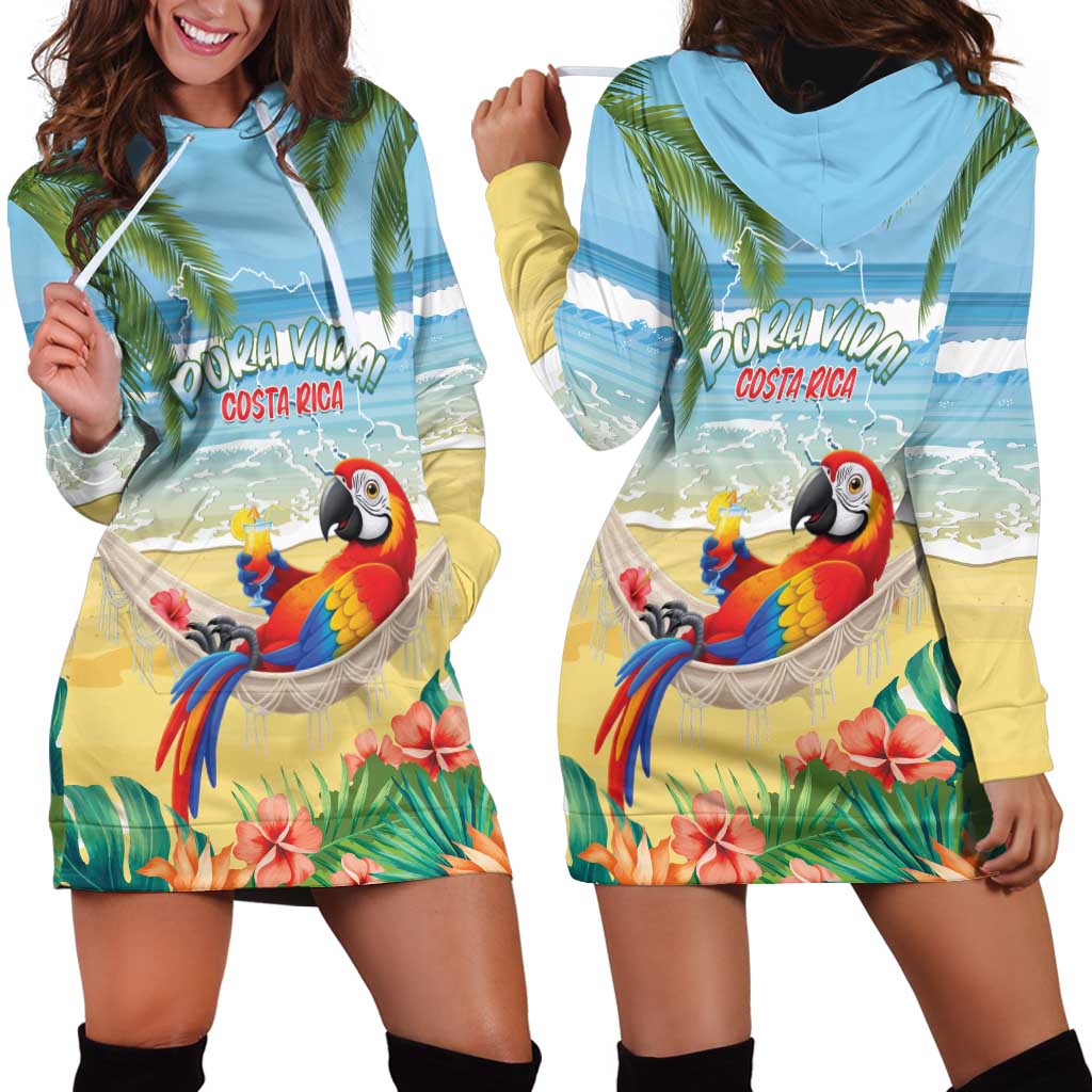 Pura Vida Costa Rica Hoodie Dress Chilling Scarlet Macaw Tropical Vibes - Wonder Print Shop