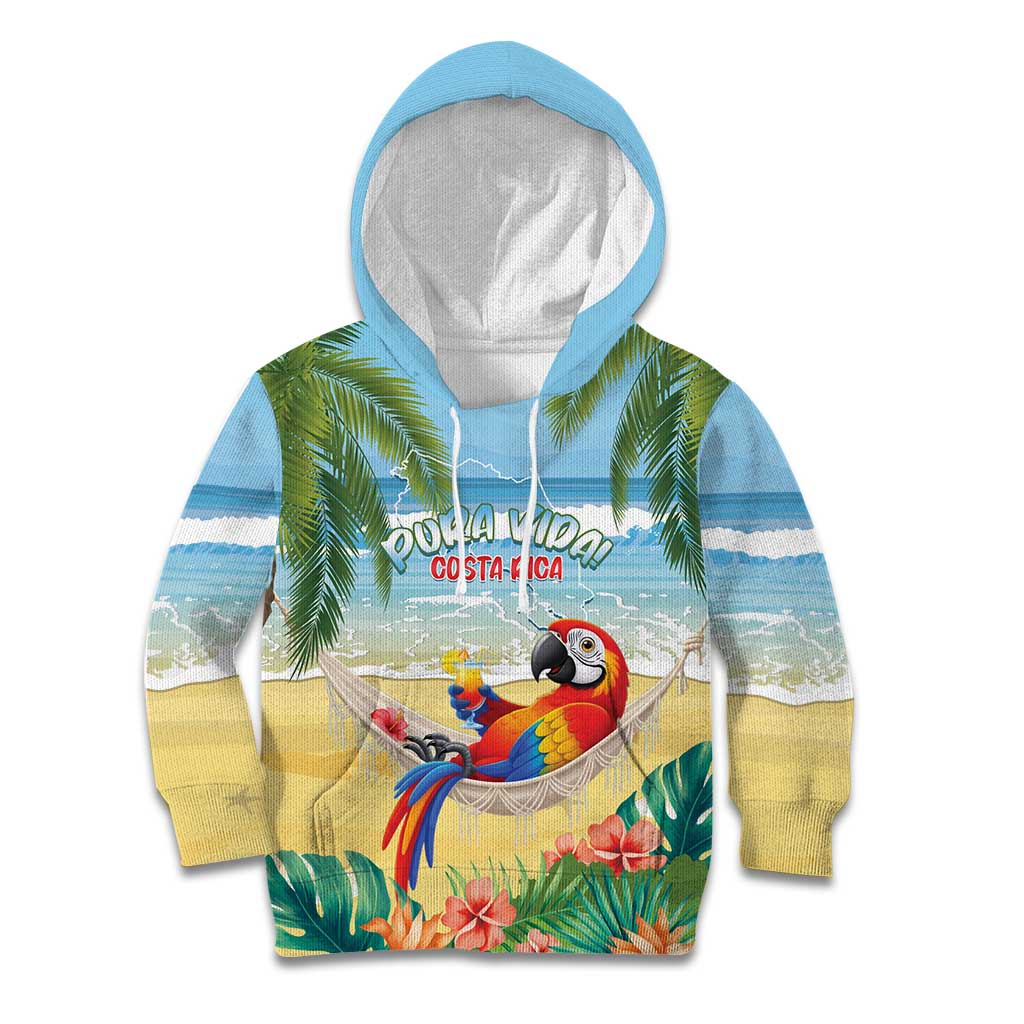 Pura Vida Costa Rica Kid Hoodie Chilling Scarlet Macaw Tropical Vibes - Wonder Print Shop