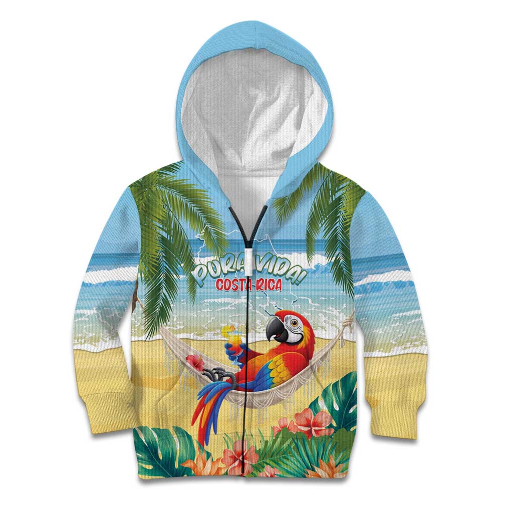 Pura Vida Costa Rica Kid Hoodie Chilling Scarlet Macaw Tropical Vibes - Wonder Print Shop