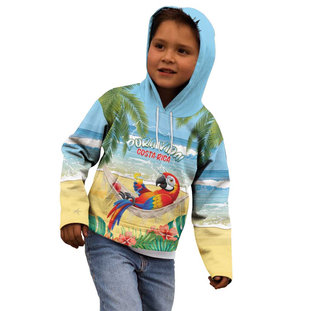 Pura Vida Costa Rica Kid Hoodie Chilling Scarlet Macaw Tropical Vibes - Wonder Print Shop