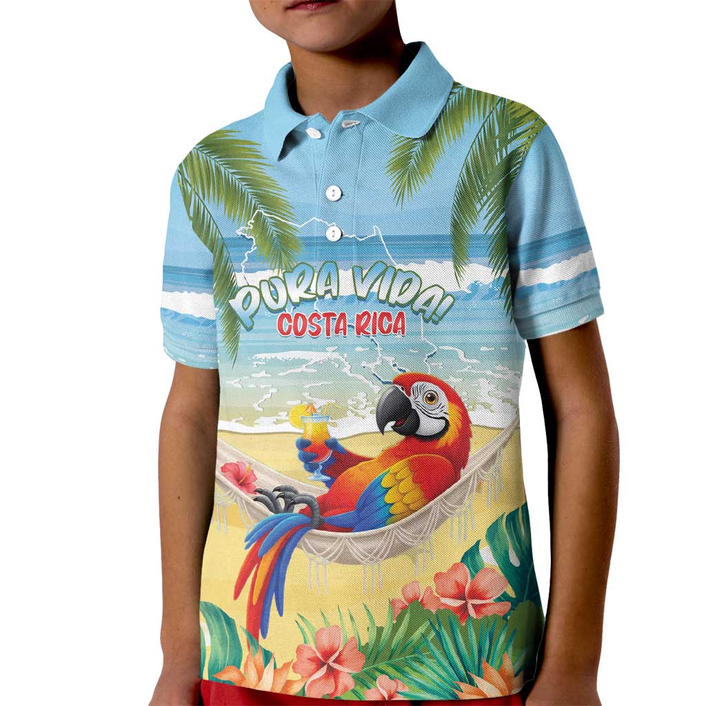 Pura Vida Costa Rica Kid Polo Shirt Chilling Scarlet Macaw Tropical Vibes - Wonder Print Shop