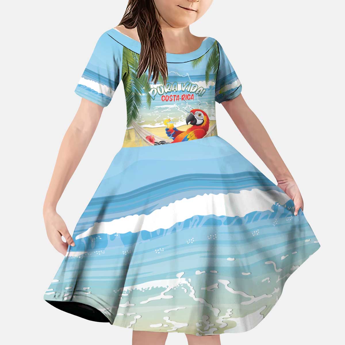 Pura Vida Costa Rica Kid Short Sleeve Dress Chilling Scarlet Macaw Tropical Vibes - Wonder Print Shop