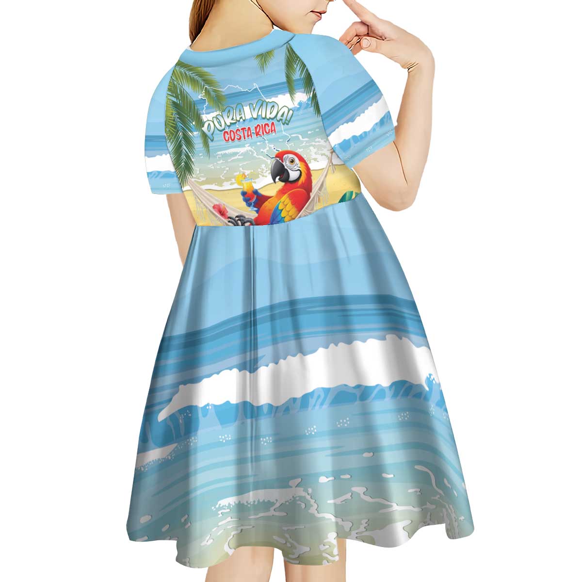 Pura Vida Costa Rica Kid Short Sleeve Dress Chilling Scarlet Macaw Tropical Vibes - Wonder Print Shop