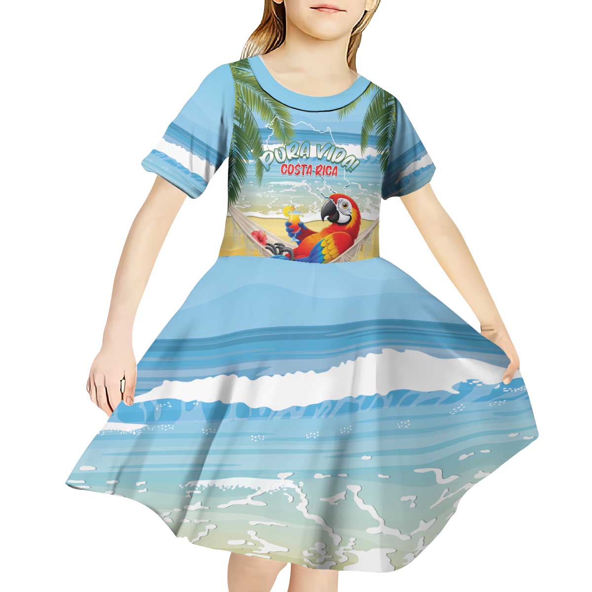 Pura Vida Costa Rica Kid Short Sleeve Dress Chilling Scarlet Macaw Tropical Vibes - Wonder Print Shop
