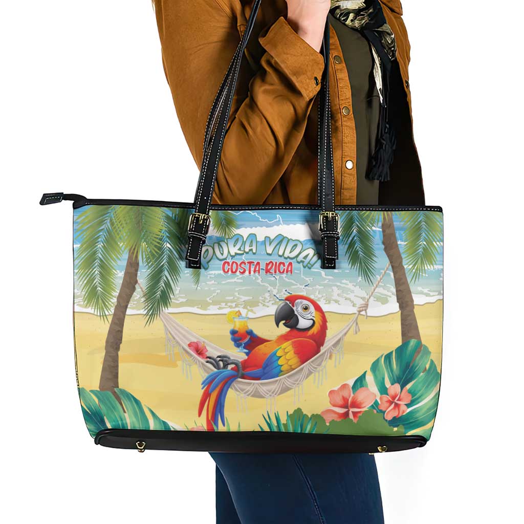 Pura Vida Costa Rica Leather Tote Bag Chilling Scarlet Macaw Tropical Vibes - Wonder Print Shop
