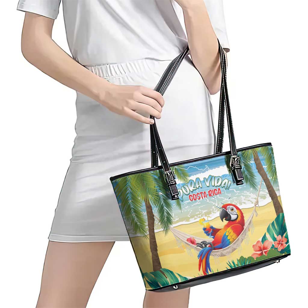 Pura Vida Costa Rica Leather Tote Bag Chilling Scarlet Macaw Tropical Vibes - Wonder Print Shop