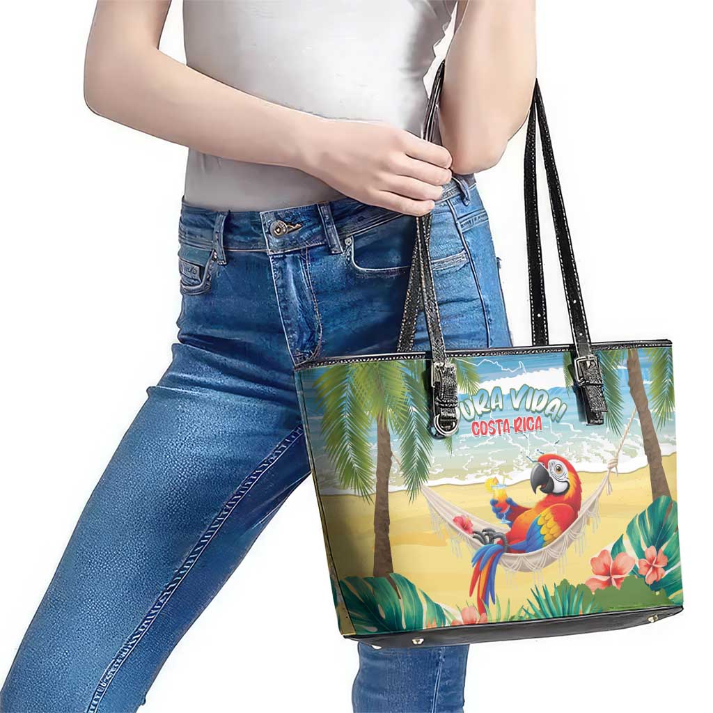 Pura Vida Costa Rica Leather Tote Bag Chilling Scarlet Macaw Tropical Vibes - Wonder Print Shop