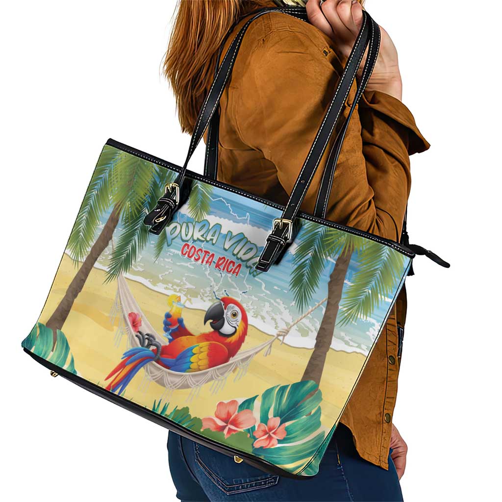 Pura Vida Costa Rica Leather Tote Bag Chilling Scarlet Macaw Tropical Vibes - Wonder Print Shop