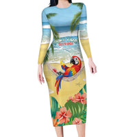 Pura Vida Costa Rica Long Sleeve Bodycon Dress Chilling Scarlet Macaw Tropical Vibes - Wonder Print Shop