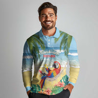 Pura Vida Costa Rica Long Sleeve Polo Shirt Chilling Scarlet Macaw Tropical Vibes - Wonder Print Shop