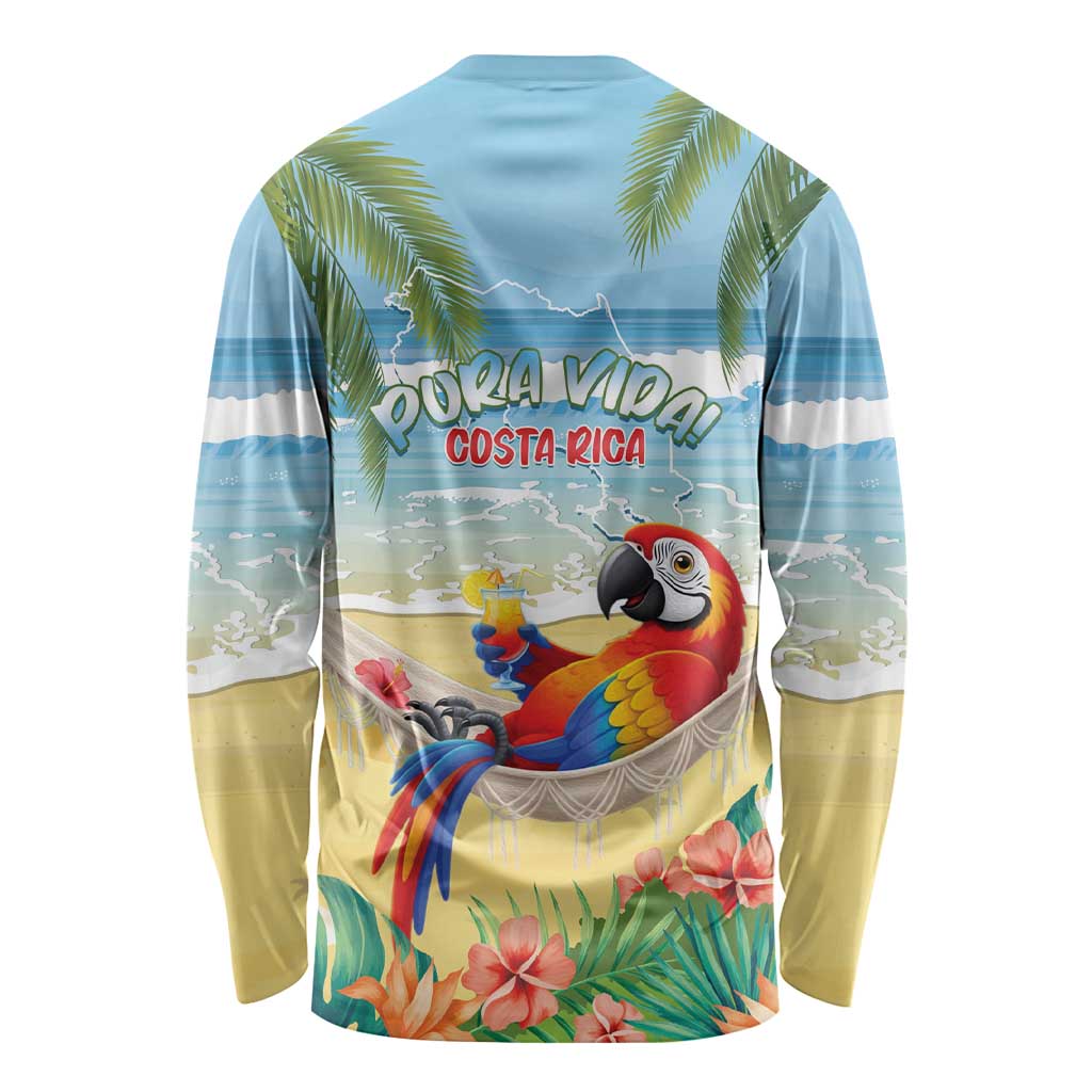 Pura Vida Costa Rica Long Sleeve Shirt Chilling Scarlet Macaw Tropical Vibes - Wonder Print Shop
