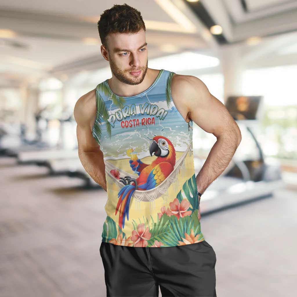 Pura Vida Costa Rica Men Tank Top Chilling Scarlet Macaw Tropical Vibes - Wonder Print Shop