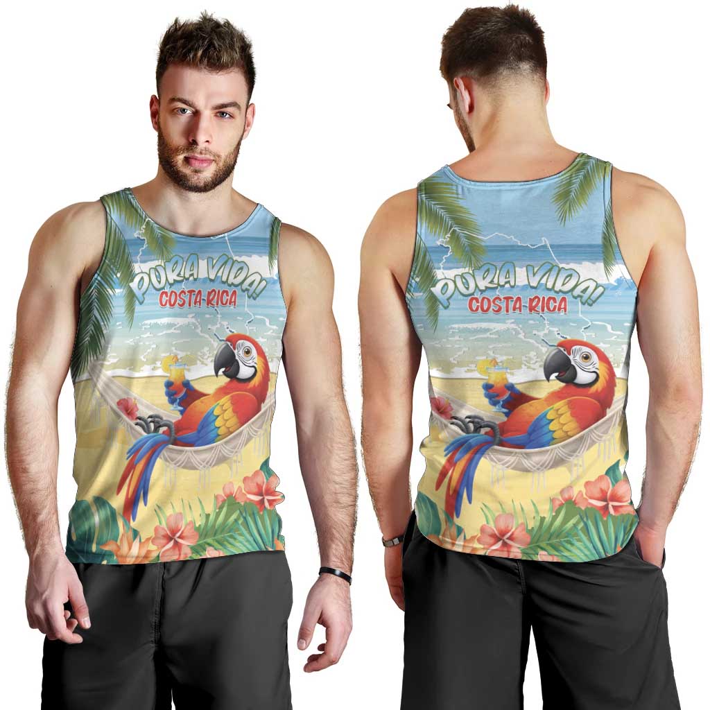 Pura Vida Costa Rica Men Tank Top Chilling Scarlet Macaw Tropical Vibes - Wonder Print Shop