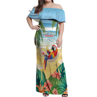 Pura Vida Costa Rica Off Shoulder Maxi Dress Chilling Scarlet Macaw Tropical Vibes - Wonder Print Shop