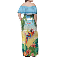 Pura Vida Costa Rica Off Shoulder Maxi Dress Chilling Scarlet Macaw Tropical Vibes - Wonder Print Shop