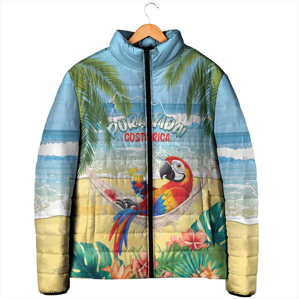 Pura Vida Costa Rica Padded Jacket Chilling Scarlet Macaw Tropical Vibes - Wonder Print Shop