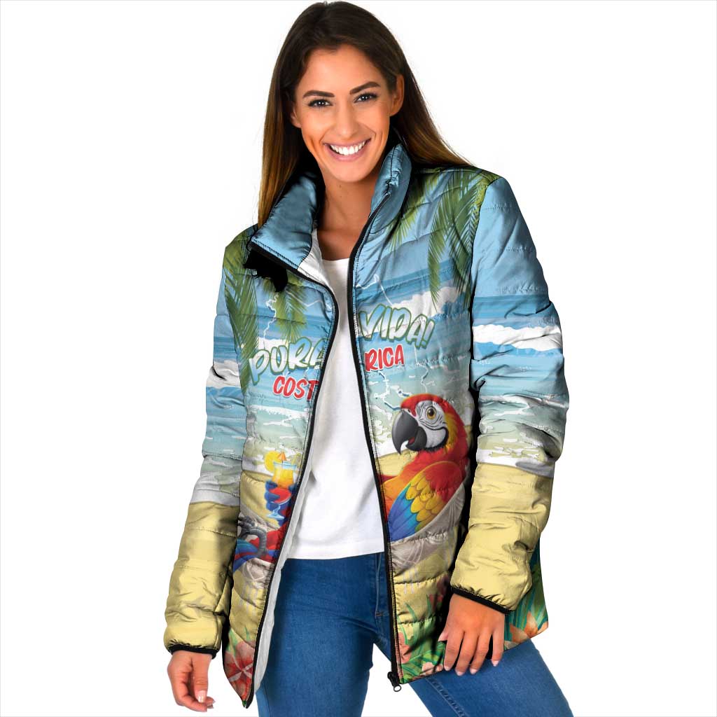 Pura Vida Costa Rica Padded Jacket Chilling Scarlet Macaw Tropical Vibes - Wonder Print Shop