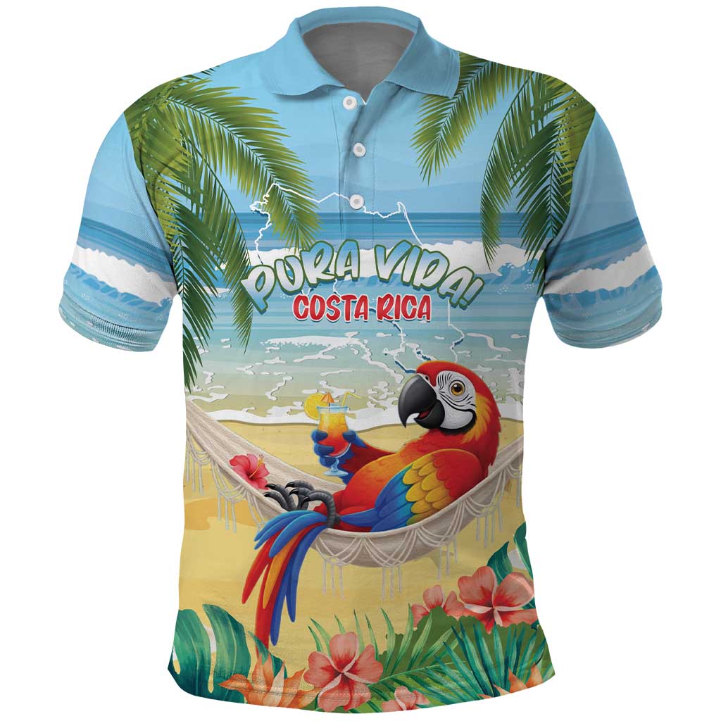 Pura Vida Costa Rica Polo Shirt Chilling Scarlet Macaw Tropical Vibes - Wonder Print Shop