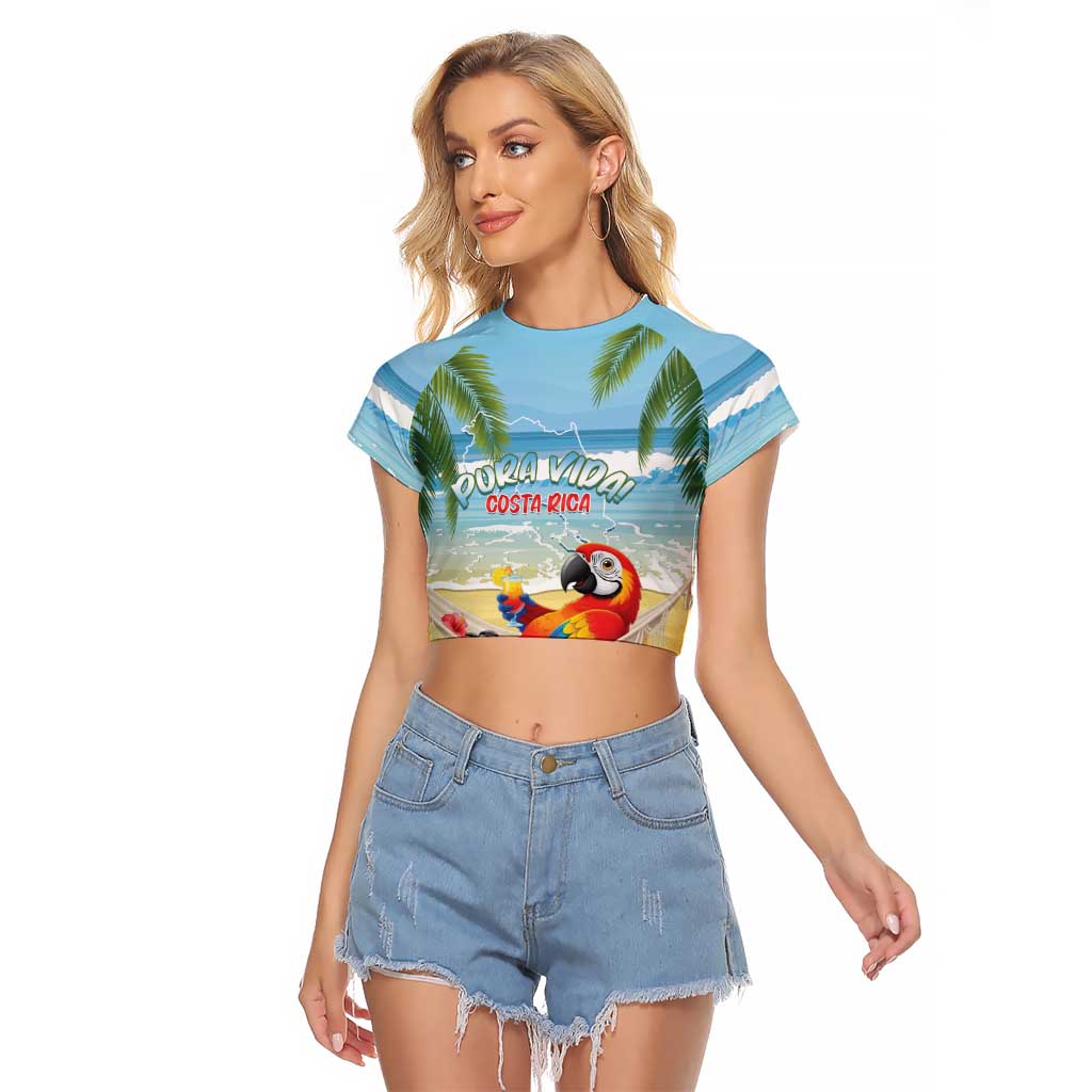 Pura Vida Costa Rica Raglan Cropped T Shirt Chilling Scarlet Macaw Tropical Vibes - Wonder Print Shop