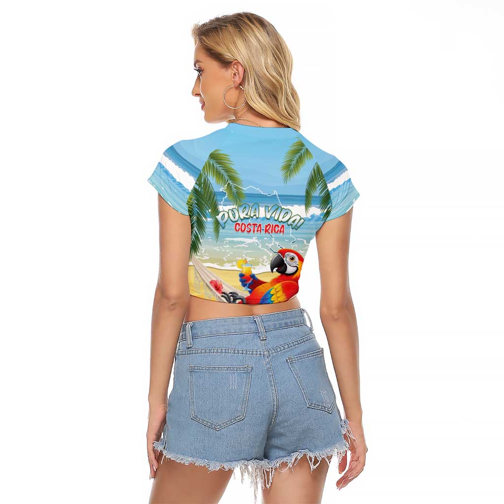 Pura Vida Costa Rica Raglan Cropped T Shirt Chilling Scarlet Macaw Tropical Vibes - Wonder Print Shop