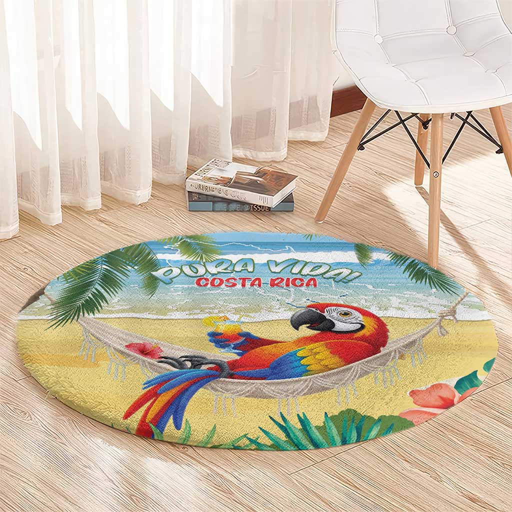 Pura Vida Costa Rica Round Carpet Chilling Scarlet Macaw Tropical Vibes - Wonder Print Shop