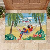 Pura Vida Costa Rica Rubber Doormat Chilling Scarlet Macaw Tropical Vibes - Wonder Print Shop