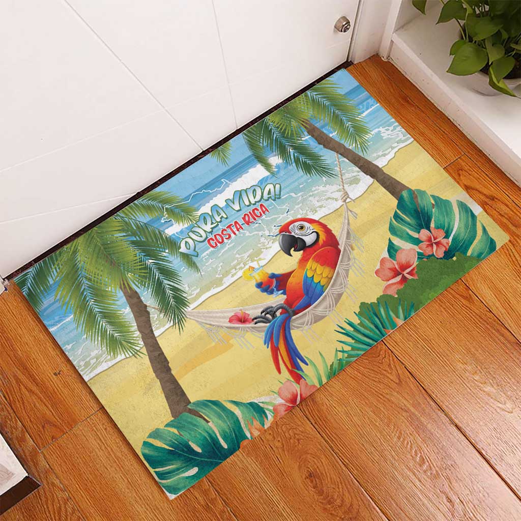 Pura Vida Costa Rica Rubber Doormat Chilling Scarlet Macaw Tropical Vibes - Wonder Print Shop
