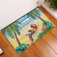 Pura Vida Costa Rica Rubber Doormat Chilling Scarlet Macaw Tropical Vibes - Wonder Print Shop