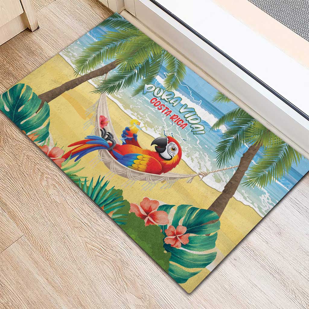 Pura Vida Costa Rica Rubber Doormat Chilling Scarlet Macaw Tropical Vibes - Wonder Print Shop
