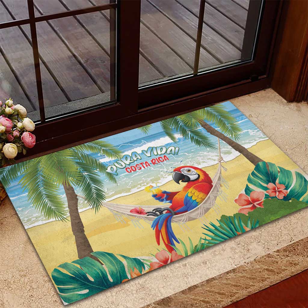 Pura Vida Costa Rica Rubber Doormat Chilling Scarlet Macaw Tropical Vibes - Wonder Print Shop