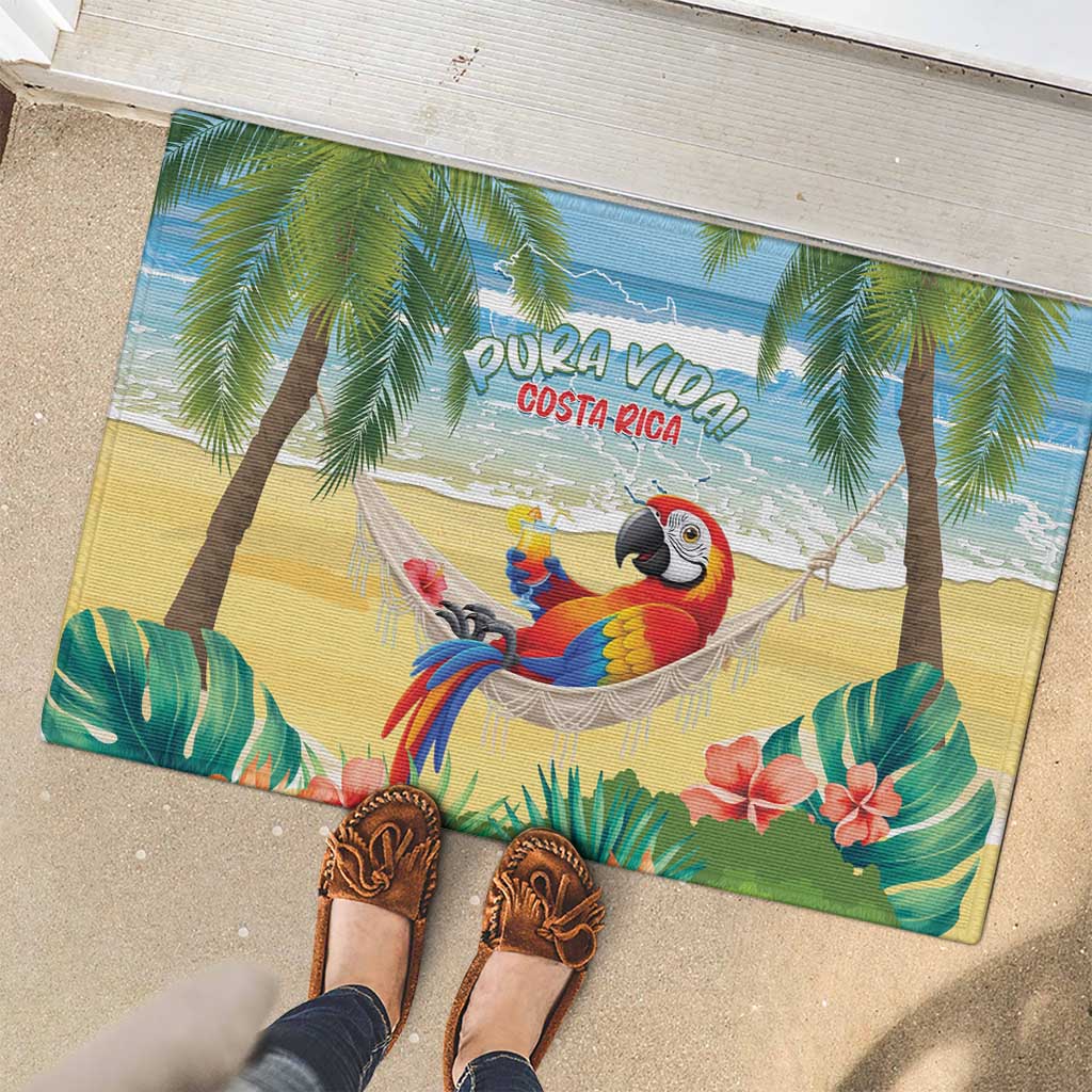 Pura Vida Costa Rica Rubber Doormat Chilling Scarlet Macaw Tropical Vibes - Wonder Print Shop