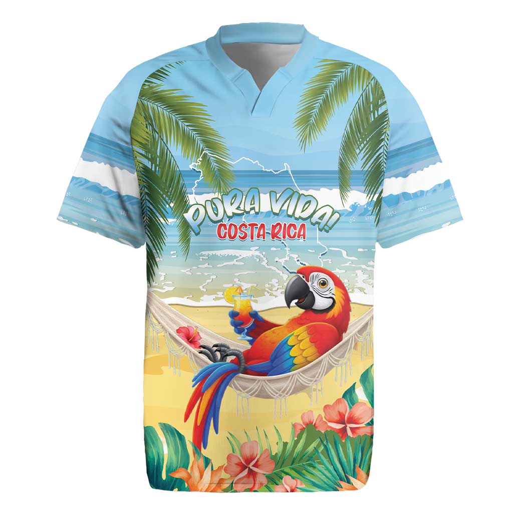 Pura Vida Costa Rica Rugby Jersey Chilling Scarlet Macaw Tropical Vibes - Wonder Print Shop