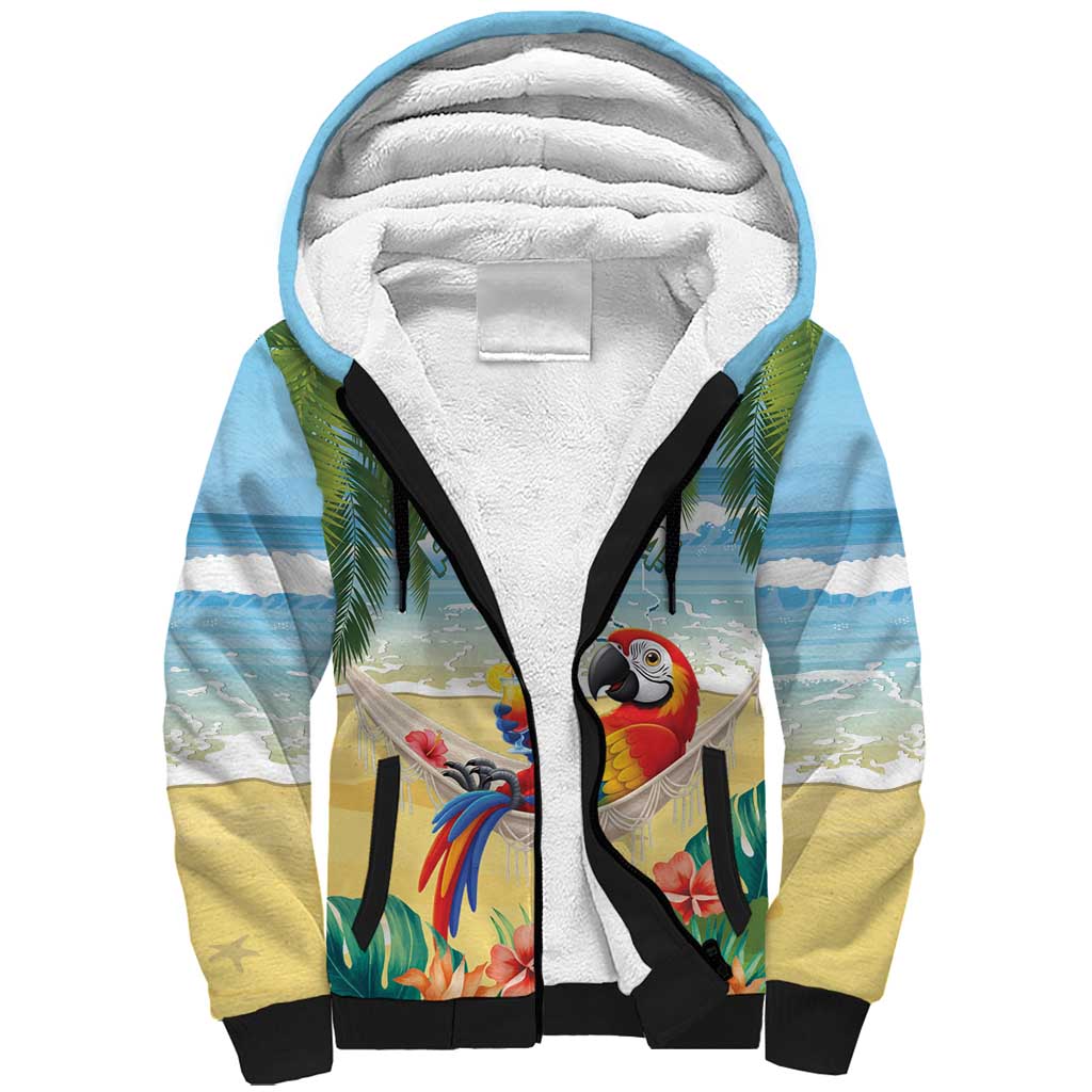 Pura Vida Costa Rica Sherpa Hoodie Chilling Scarlet Macaw Tropical Vibes - Wonder Print Shop