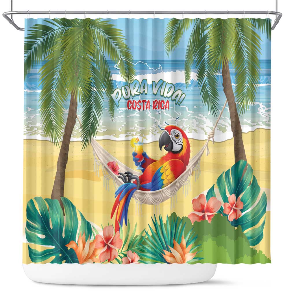 Pura Vida Costa Rica Shower Curtain Chilling Scarlet Macaw Tropical Vibes - Wonder Print Shop
