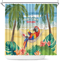 Pura Vida Costa Rica Shower Curtain Chilling Scarlet Macaw Tropical Vibes - Wonder Print Shop