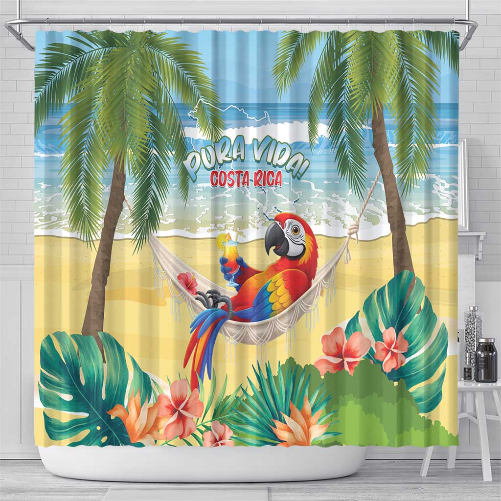 Pura Vida Costa Rica Shower Curtain Chilling Scarlet Macaw Tropical Vibes - Wonder Print Shop