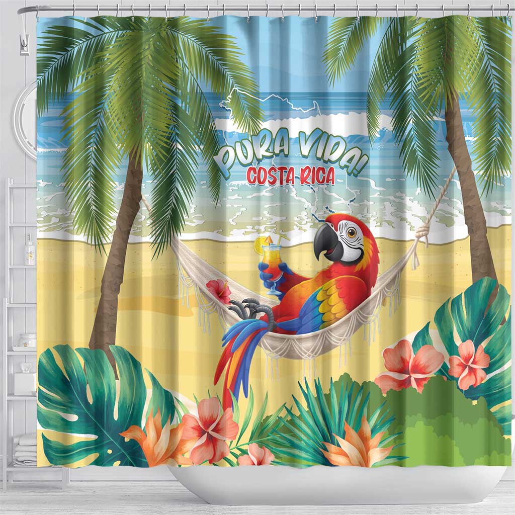 Pura Vida Costa Rica Shower Curtain Chilling Scarlet Macaw Tropical Vibes - Wonder Print Shop