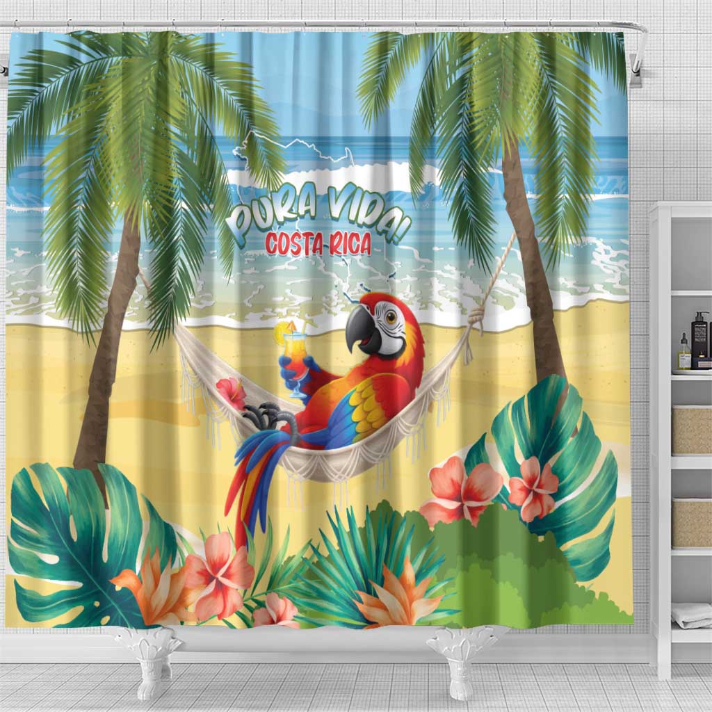 Pura Vida Costa Rica Shower Curtain Chilling Scarlet Macaw Tropical Vibes - Wonder Print Shop