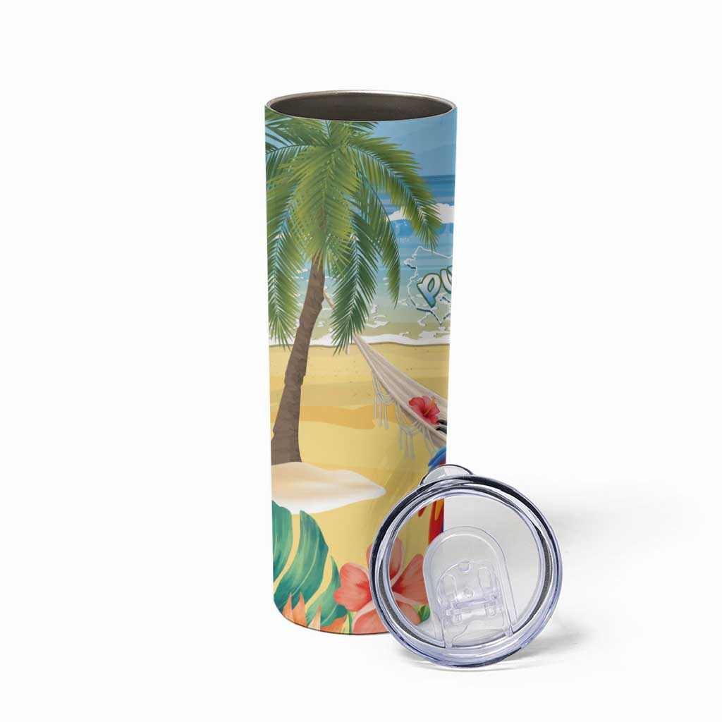 Pura Vida Costa Rica Skinny Tumbler Chilling Scarlet Macaw Tropical Vibes - Wonder Print Shop
