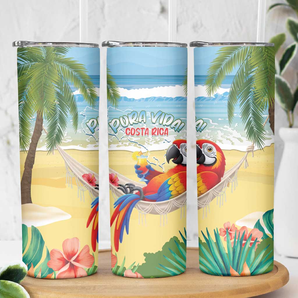 Pura Vida Costa Rica Skinny Tumbler Chilling Scarlet Macaw Tropical Vibes - Wonder Print Shop