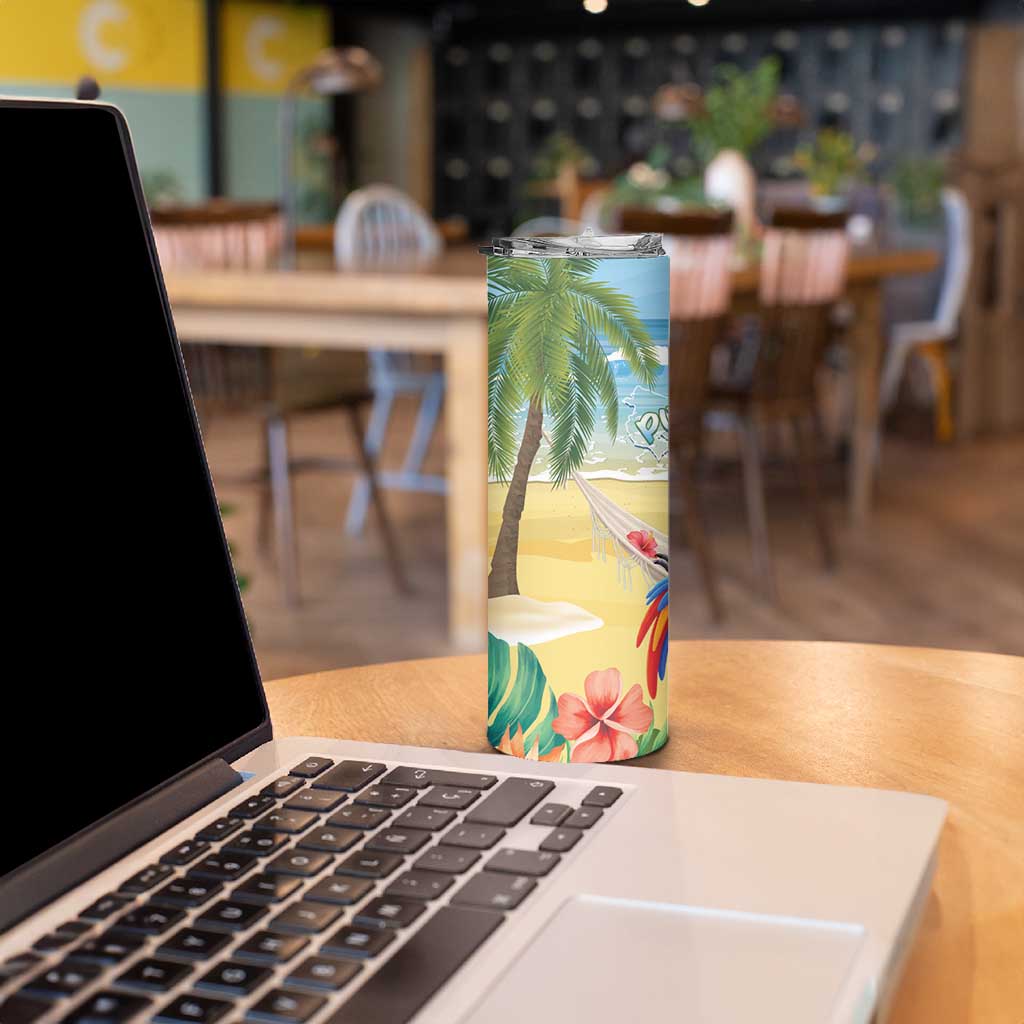 Pura Vida Costa Rica Skinny Tumbler Chilling Scarlet Macaw Tropical Vibes - Wonder Print Shop