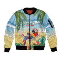 Pura Vida Costa Rica Sleeve Zip Bomber Jacket Chilling Scarlet Macaw Tropical Vibes - Wonder Print Shop