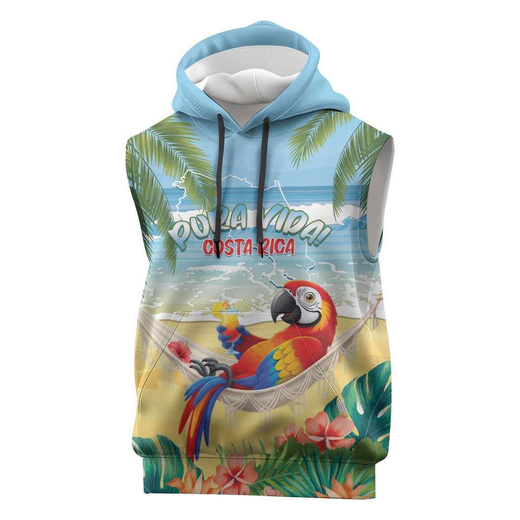 Pura Vida Costa Rica Sleeveless Hoodie Chilling Scarlet Macaw Tropical Vibes - Wonder Print Shop