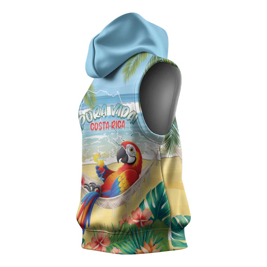 Pura Vida Costa Rica Sleeveless Hoodie Chilling Scarlet Macaw Tropical Vibes - Wonder Print Shop